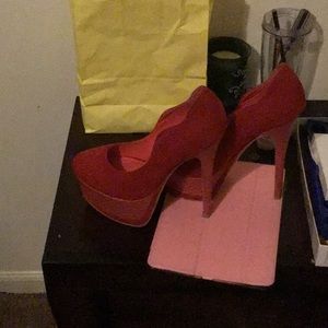 Red velvet pumps